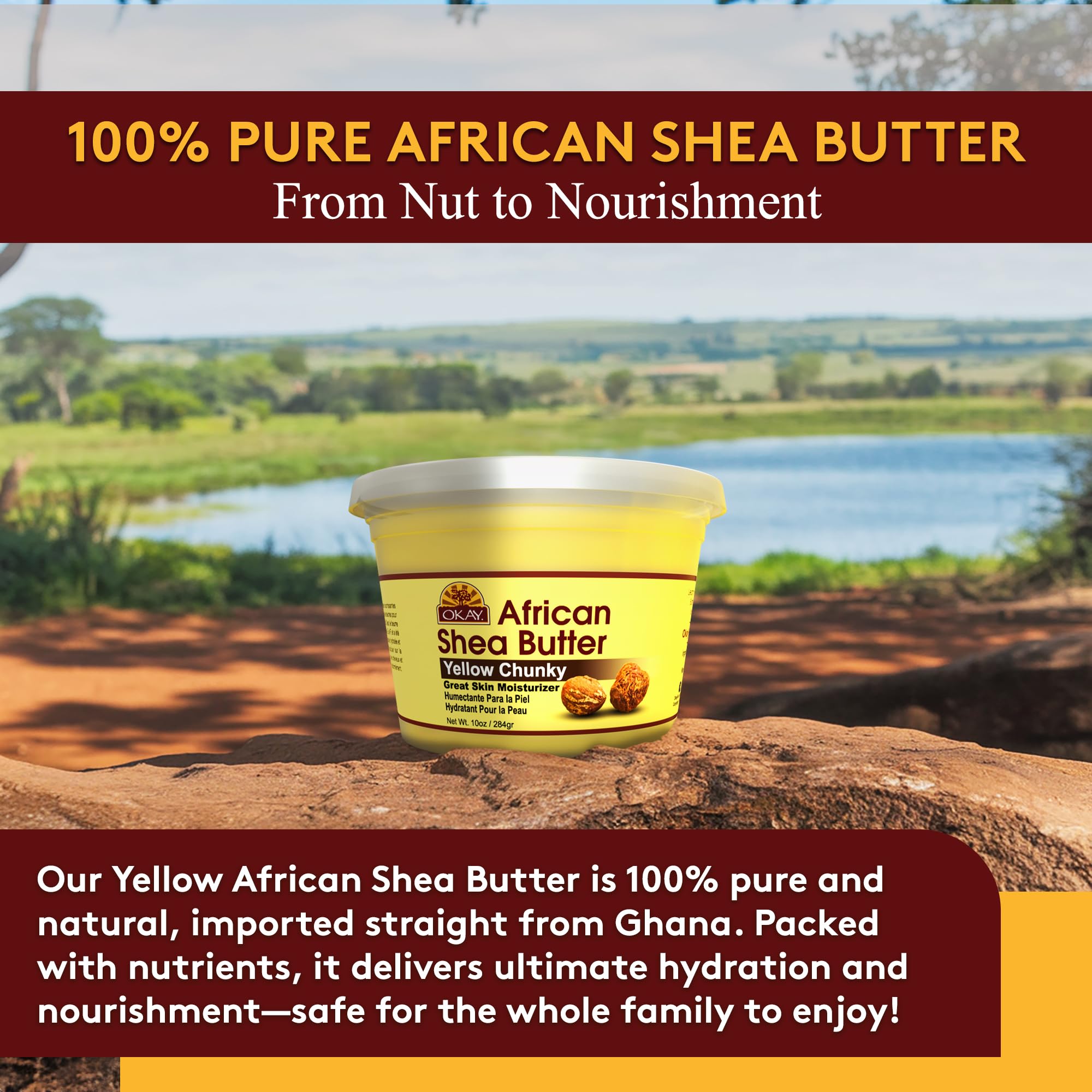 Okay Shea Butter Chunks Jar, Yellow, 10 Ounce